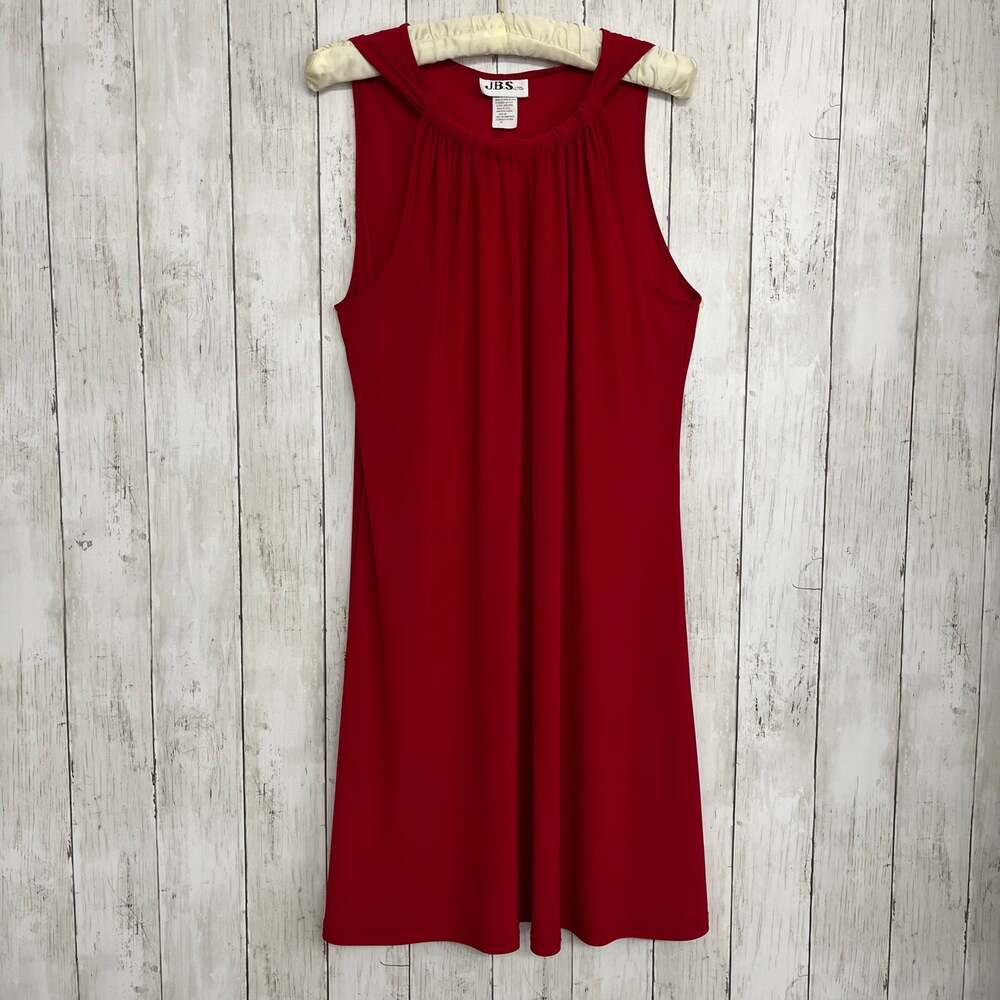 J.B.S Red High Neck Halter Sleeveless Flowy Sexy Pleated Holiday Swing Dress 10
